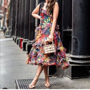 Marchesa Notte Black Floral Organza Gown Size 8